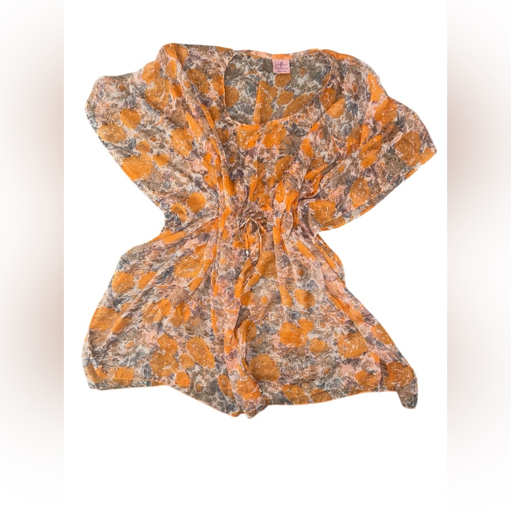 Chic Orange and Gray Floral Swim Coverup